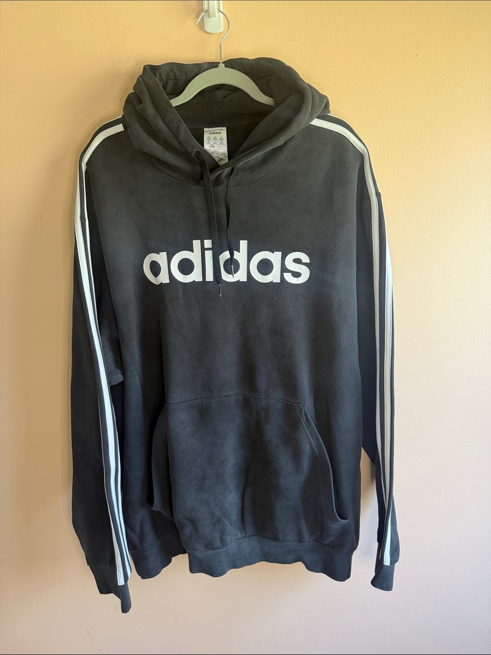 adidas Black Hoodie with White Logo & Sleeve Stripes
